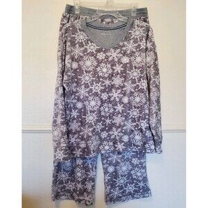 Nautica Snow Flake Pajama Set Top And Bottom Womens Sz M Gray Polyester Spandex